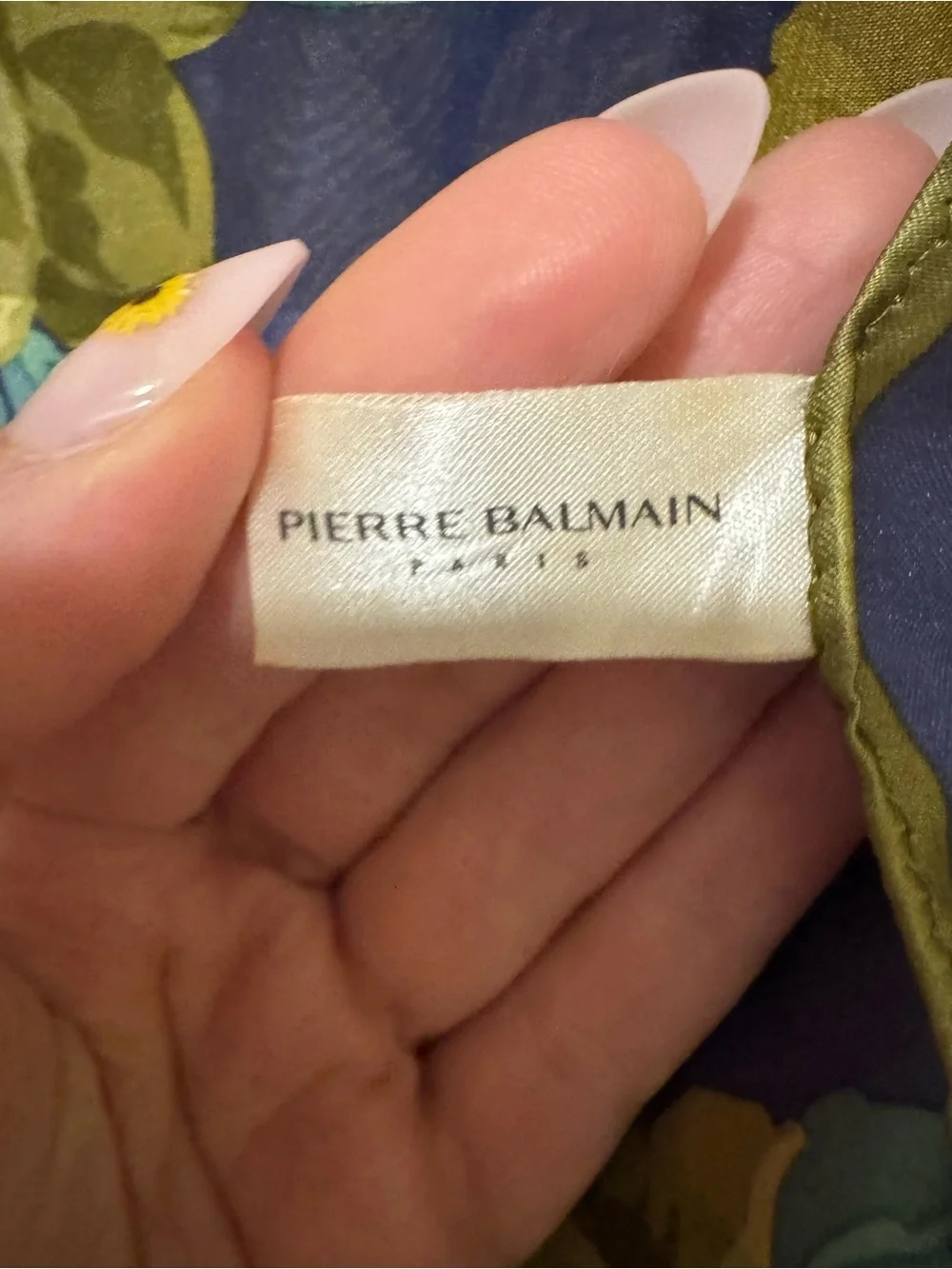 Pierre Balmain Blue Floral Silk Scarf with Yellow Blooms